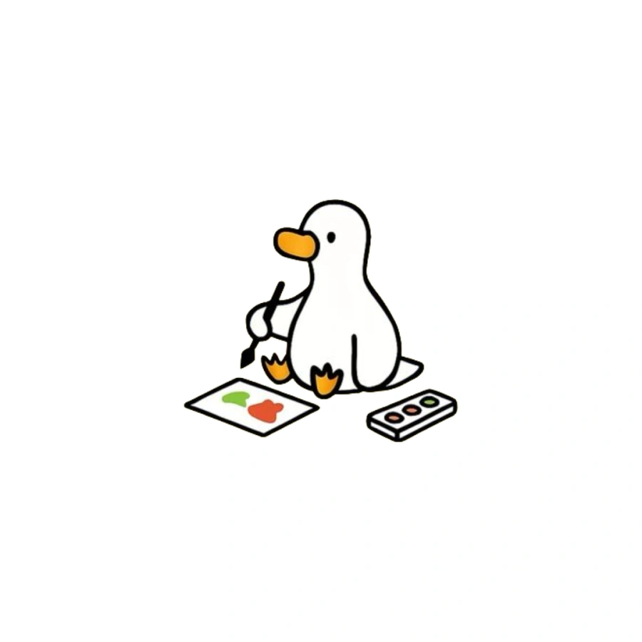 A creative goose painting an illustration